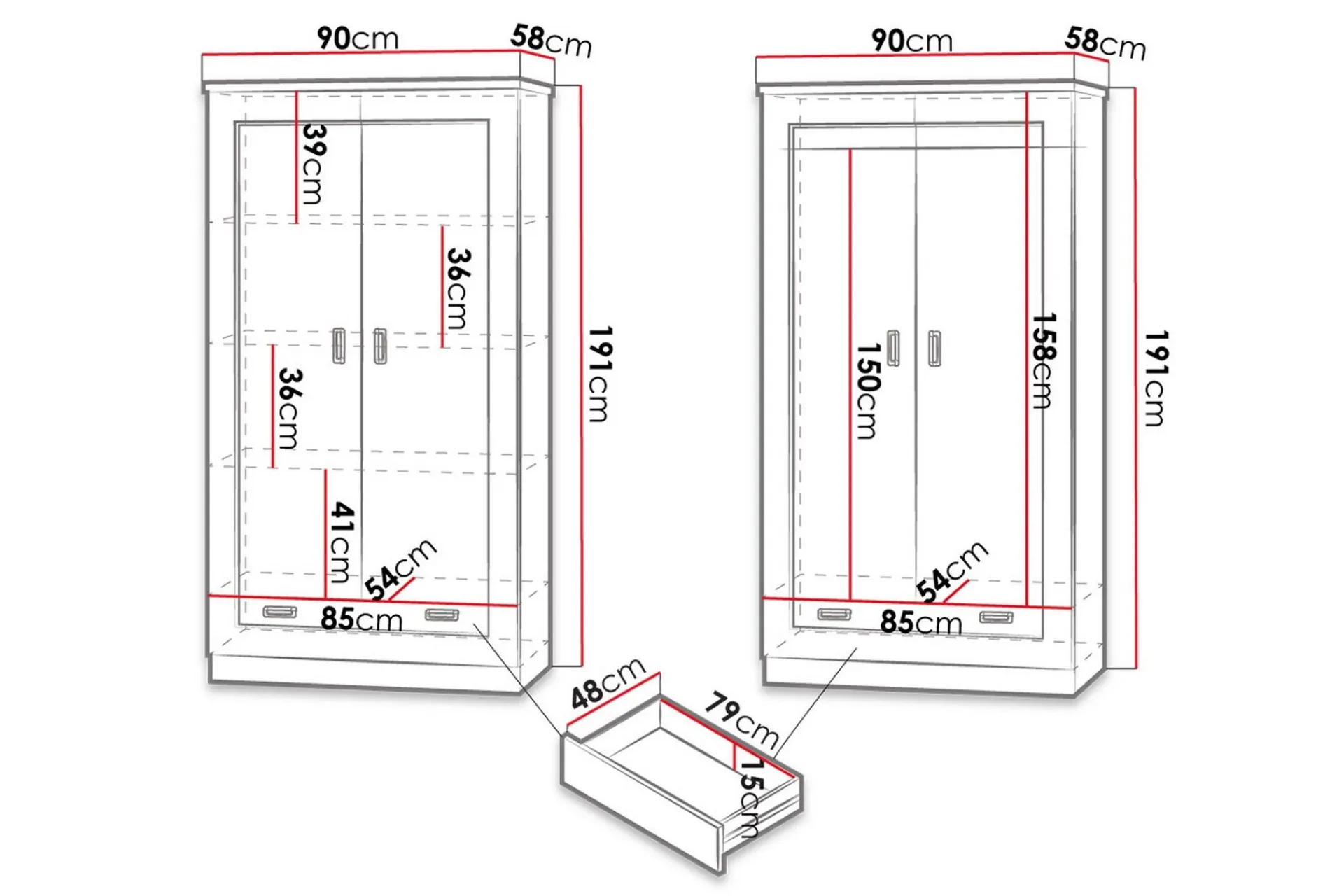 Garderober & Garderobesystem-Tadeusz Garderobe 90x57x190 cm Brun
