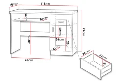 Kontorbord-Tadeusz Skrivebord 118 cm med Oppbevaring Skuffer+Hylle+Skap Brun