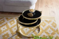 Wohnling Sofabord-Tarwater Sofabord 58 cm med Oppbevaringshyller Rundt Svart,Gull