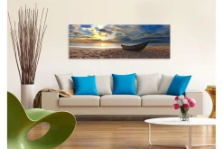 Posters|Oljemaling-Tavle Boat On The Beach (1 Part) Narrow 150X50