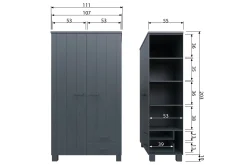 WOOOD Garderobeskap Barn|Oppbevaring Barnerom-Tenney Garderobe med 2 Skuffer 111 cm Grey