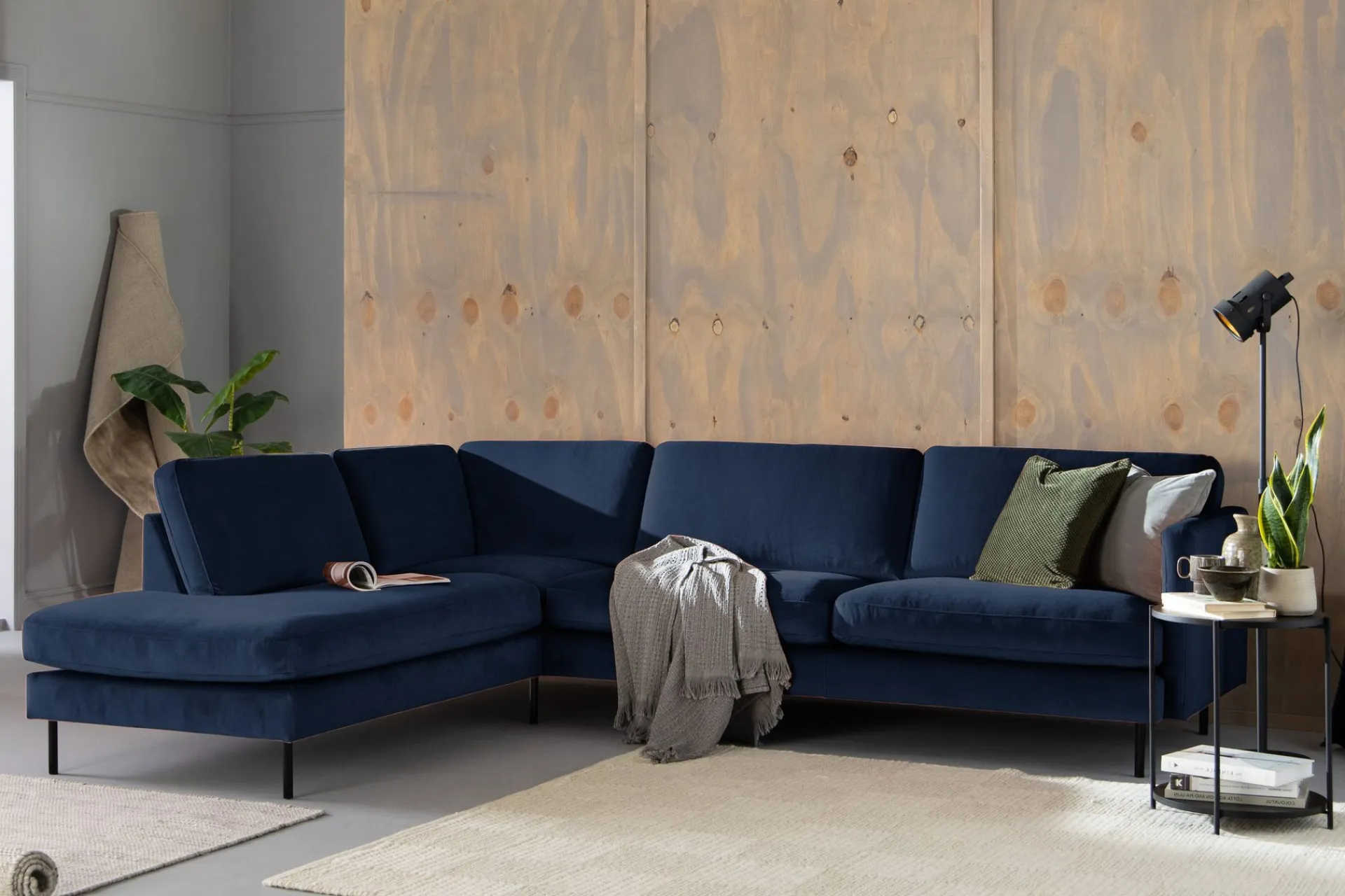 Velour Sofa & Fløyel Sofa|Sofa Med Sjeselong-Teodin 2,5-seters Fløyelssofa med Sjeselong Venstre Blå