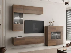 Tv-Møbelsett-Tessan TV-veggseksjon med LED-belysning brun