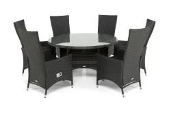 Comfort Garden Spisegrupper Hage-Thor Spisegruppe Ø140+6 Jenny Regulerbare Stoler Svart
