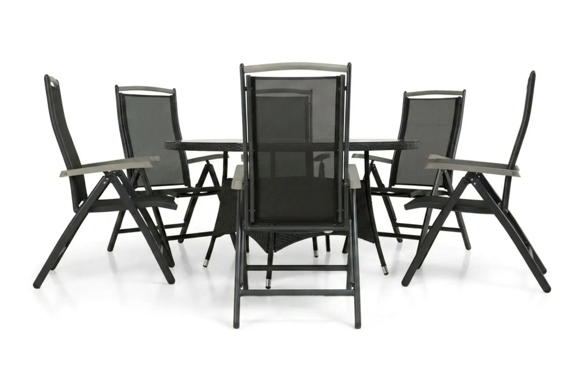 Comfort Garden Spisegrupper Hage-Thor Spisegruppe Ø140+6 Monaco Lyx Posisjonsstoler Svart,Grey
