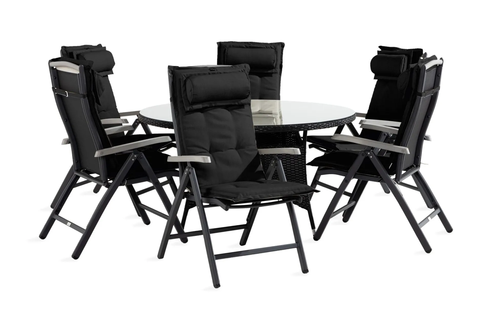 Comfort Garden Spisegrupper Hage-Thor Spisegruppe 140 Rund+6 Monaco Stoler m Pute Svart,Grey