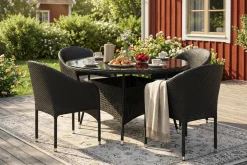 Comfort Garden Thor utendørs rund spisegruppe 140 cm med 4 Thor lenestoler