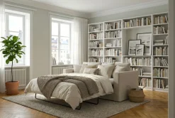 Andrarum Sovesofaer-Travstad 3-seters sovesofa i chenille, fremoverutslått Beige