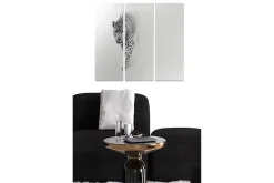 Lerretsbilder|Lerretsbilder-Trelerretsbilde 3-delt 50x70 cm - Svart og hvit leopard i bevegelse Flerfärgad
