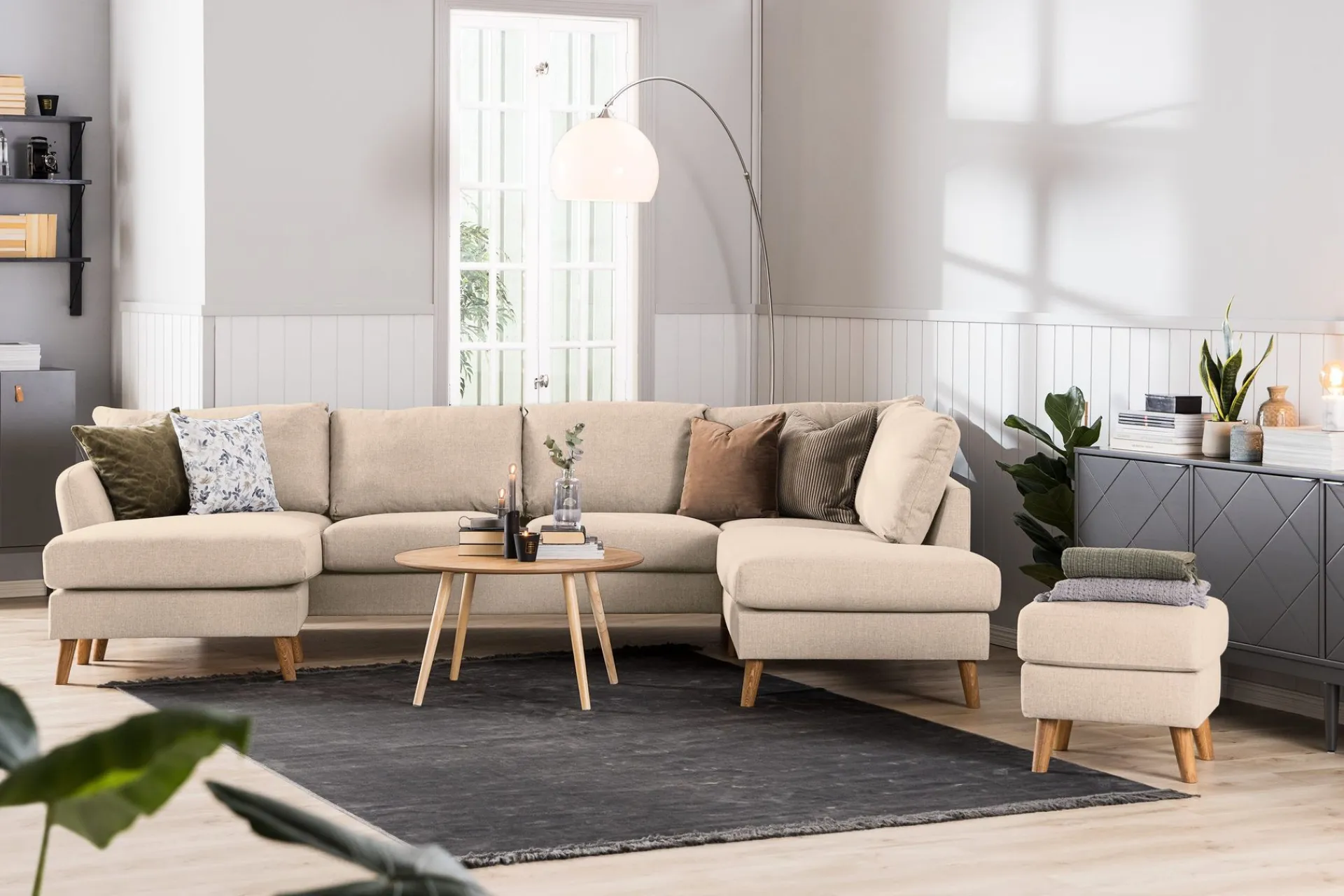 Scandi Days Sofa Med Sjeselong-Trend 4-seters Høyrevendt L-formet Sjeselongsofa i Stoff 280 cm bred Beige