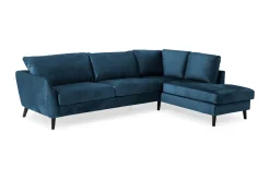 Scandi Days Sofa Med Sjeselong-Trend 4-seters Høyrevendt L-formet Sjeselongsofa i Fløyel Blå
