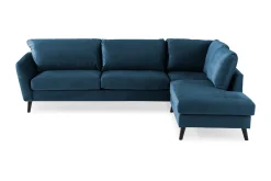 Scandi Days Sofa Med Sjeselong-Trend 4-seters Høyrevendt L-formet Sjeselongsofa i Fløyel Blå