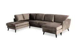 Scandi Days Velour Sofa & Fløyel Sofa|U-Sofa-Trend 4-seters Venstrevendt U-formet Sofa med Divan og Sjeselong i Fløyel Brun