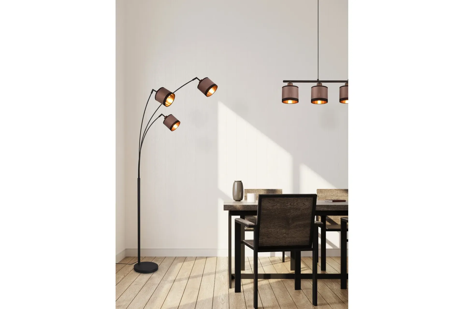 Trio Lighting Davos gulvlampe 3L E14 matt svart/greige