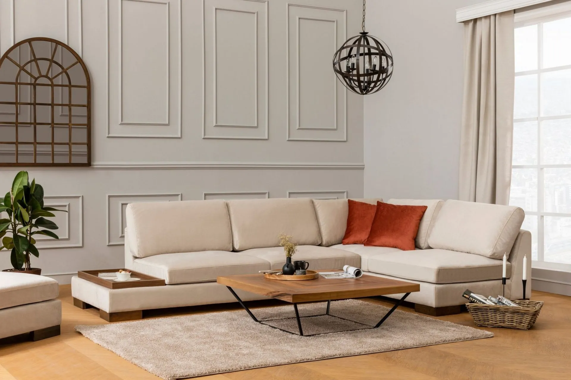 Hjørnesofa-Tulima Sofa med Sjeselong Høyre Beige