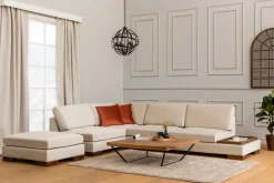 Hjørnesofa-Tulima Sofa med Sjeselong m Krakk Venstre Beige