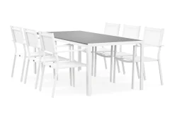 Comfort Garden Spisegrupper Hage-Tunis Spisegruppe 205x90 cm + 6 Tunis Stablestoler Hvit/Grå