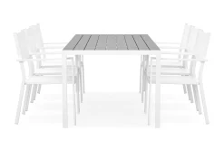 Comfort Garden Spisegrupper Hage-Tunis Spisegruppe 205x90 cm + 6 Tunis Stablestoler Hvit/Grå