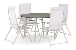 Comfort Garden Spisegrupper Hage-Tunis utendørs rund spisegruppe 120 cm med 4 regulerbare stoler Grå, Hvit