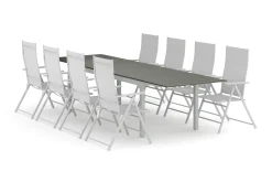 Comfort Garden Tunis utendørs spisegruppe, uttrekkbar 205/305x90 cm med 8 regulerbare stoler