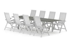 Comfort Garden Tunis utendørs spisegruppe uttrekkbar 205/305x90 cm med 6 Sanna regulerbare stoler