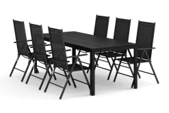Comfort Garden Spisegrupper Hage-Tunis utendørs spisegruppe 205x90 cm med 6 Maggie regulerbare stoler