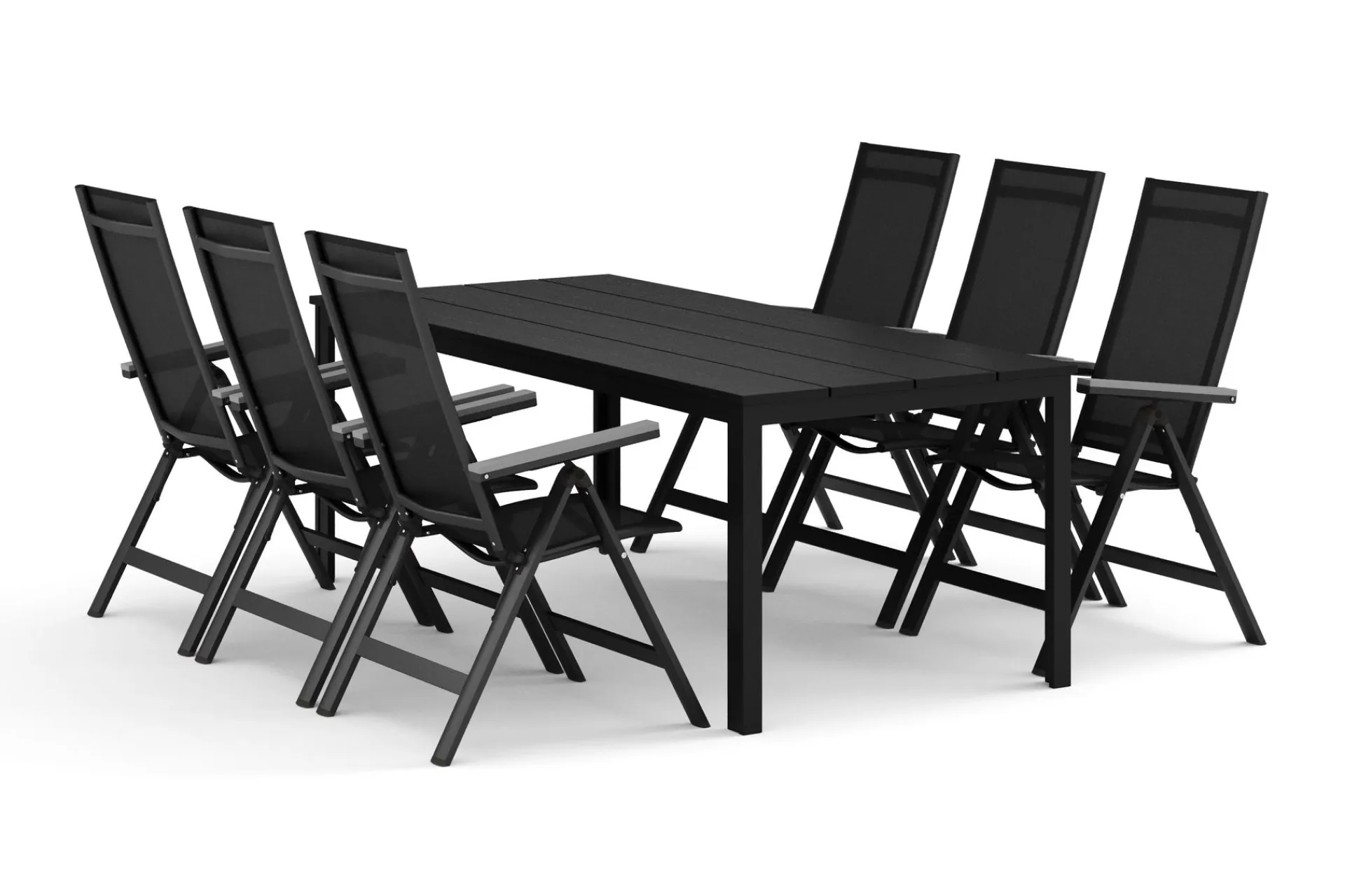Comfort Garden Tunis utendørs spisegruppe 205x90 cm med 6 Thor Light utendørs lenestoler