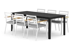 Comfort Garden Tunis utendørs spisegruppe 205x90 cm med 6 Oliver karmstoler med pute
