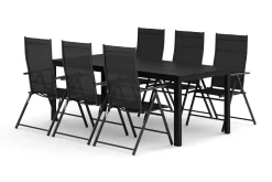 Comfort Garden Spisegrupper Hage-Tunis utendørs spisegruppe 205x90 cm med 6 regulerbare stoler Svart