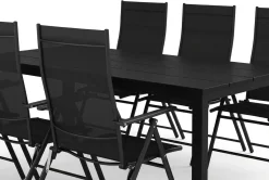 Comfort Garden Spisegrupper Hage-Tunis utendørs spisegruppe 205x90 cm med 6 regulerbare stoler Svart