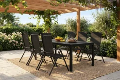 Comfort Garden Spisegrupper Hage-Tunis utendørs spisegruppe 205x90 cm med 6 regulerbare stoler Svart