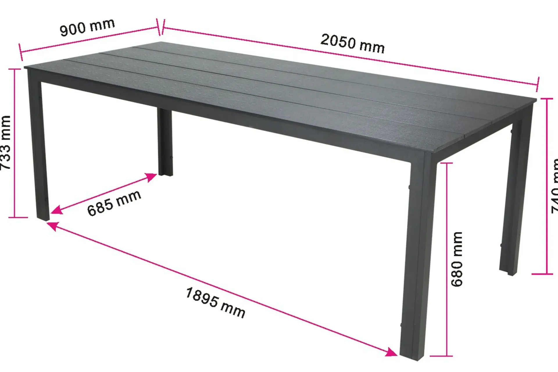 Comfort Garden Loungebord & Sofabord Utendørs-Tunis ute spisebord 205x90 cm rektangulært Svart