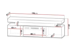Concept 55 Tv-Skap|Tv-Benk & Mediabenk-TV-benk Glenndale med oppbevaring + LED-kamin + Belysning 190 cm Svart
