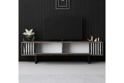 Tv-Benk & Mediabenk-TV-bord Krom Linje Valnøtt / Svart Ljusbrun,Svart