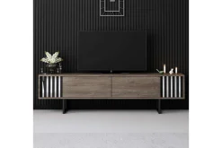 Tv-Benk & Mediabenk-TV-bord Krom Linje Valnøtt / Svart Ljusbrun,Svart
