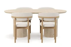 Andrarum Sminkebord & Toalettbord|Spisegrupper-Uppveda Spisebord med travertin-look med 4 stk Jaiveer Spisestoler Beige