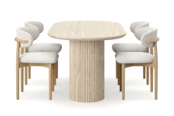 Andrarum Sminkebord & Toalettbord|Spisegrupper-Uppveda Spisebord med travertin-look med 4 stk Jaiveer Spisestoler Beige