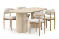 Andrarum Sminkebord & Toalettbord|Spisegrupper-Uppveda Spisebord med travertin-look med 4 stk Jaiveer Spisestoler Beige