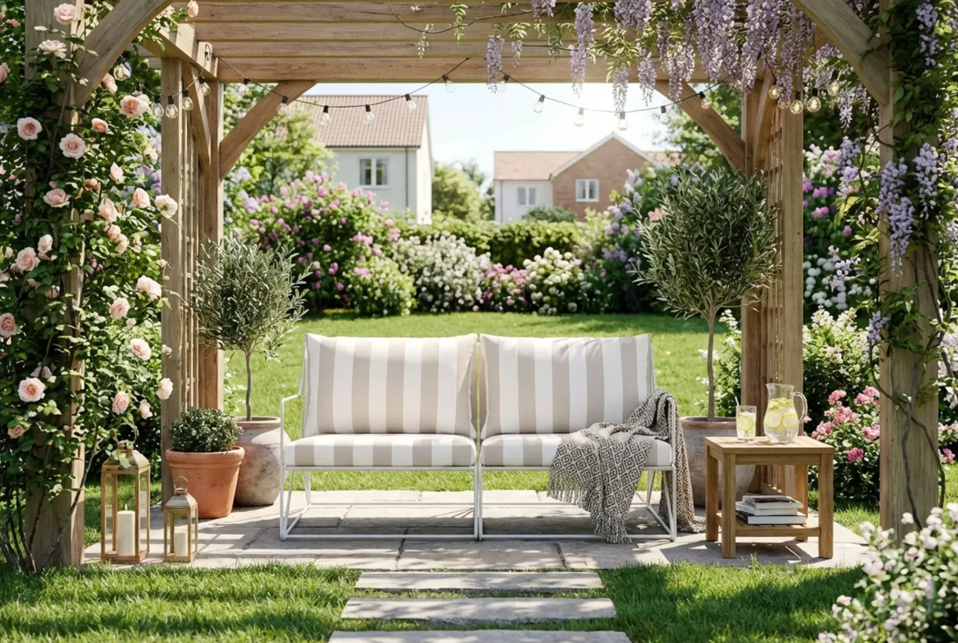 Comfort Garden Lounge Sofa|Lounge Sofa-Usteryd 2-seters Loungesofa Beige/Stripet