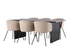 Venture Home Spisegrupper-Vail Matgruppe 200 cm Rektangulær med 6 Berit stoler Beige,Svart
