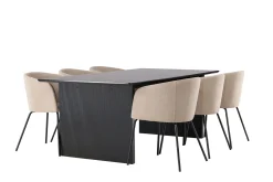Venture Home Spisegrupper-Vail Matgruppe 200 cm Rektangulær med 6 Berit stoler Beige,Svart