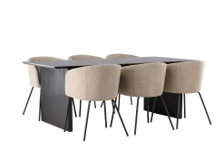 Venture Home Spisegrupper-Vail Matgruppe 200 cm Rektangulær med 6 Berit stoler Beige,Svart