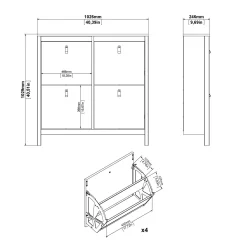 Tvilum Gangoppbevaring-Vallvidera Skoskap med 4 rom 103x25x103 cm Hvit