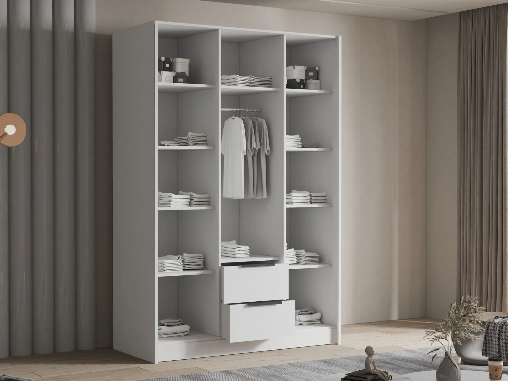 Garderober & Garderobesystem-Varros Garderobeskapeskap med speil 150x216 cm Hvit