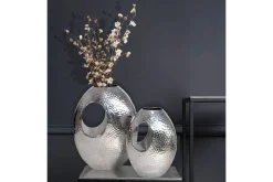 Wohnling Blomstervase-Vase Sett av 2 Aluminium Hamret utseende, moderne loftstil Sølv