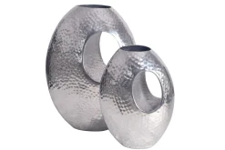 Wohnling Blomstervase-Vase Sett av 2 Aluminium Hamret utseende, moderne loftstil Sølv