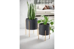 Vase Wohnling Sett av 2 Aluminium Blomster Plantepotte 3D Sirkel Overflate Moderne