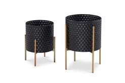 Vase Wohnling Sett av 2 Aluminium Blomster Plantepotte 3D Sirkel Overflate Moderne