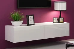 Tv-Benk & Mediabenk-Vasil TV-benk 140 cm Hvit høyglans uten LED,Hvit