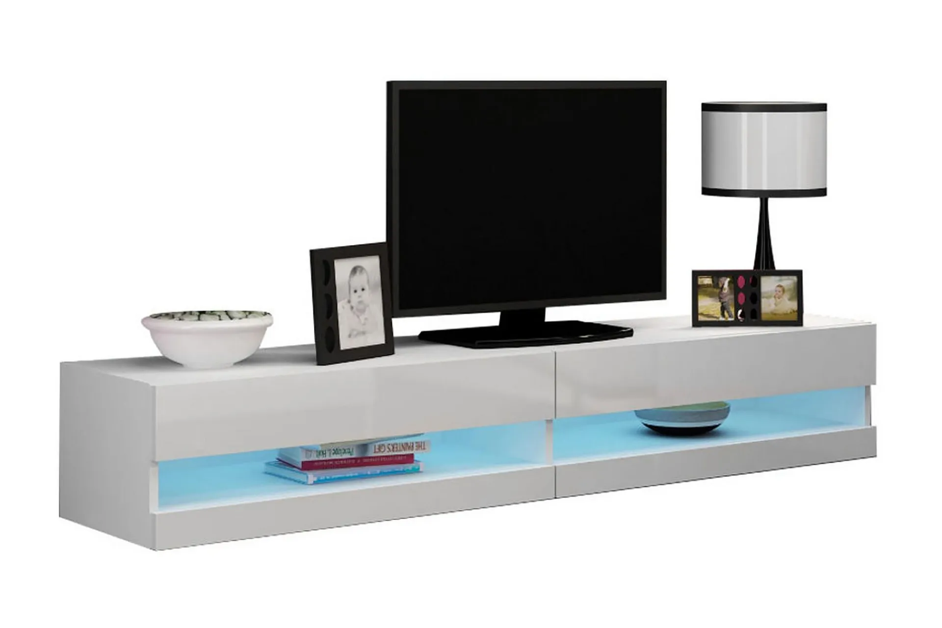 Tv-Benk & Mediabenk-Vasil TV-benk 180 cm Åpen Hylle Hvit høyglans uten LED,Hvit